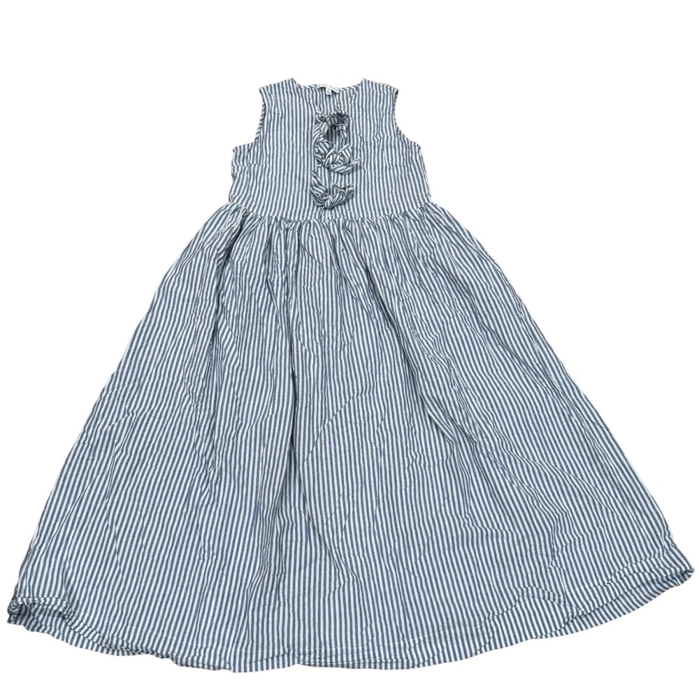 Miou Muse Tessa Stripe Bow Tie Dress Blue White Sleeveless Midi Small Coastal